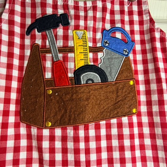 Toffee Apple 12M Red Gingham Tool Applique Jon Jon - Picture 3 of 5